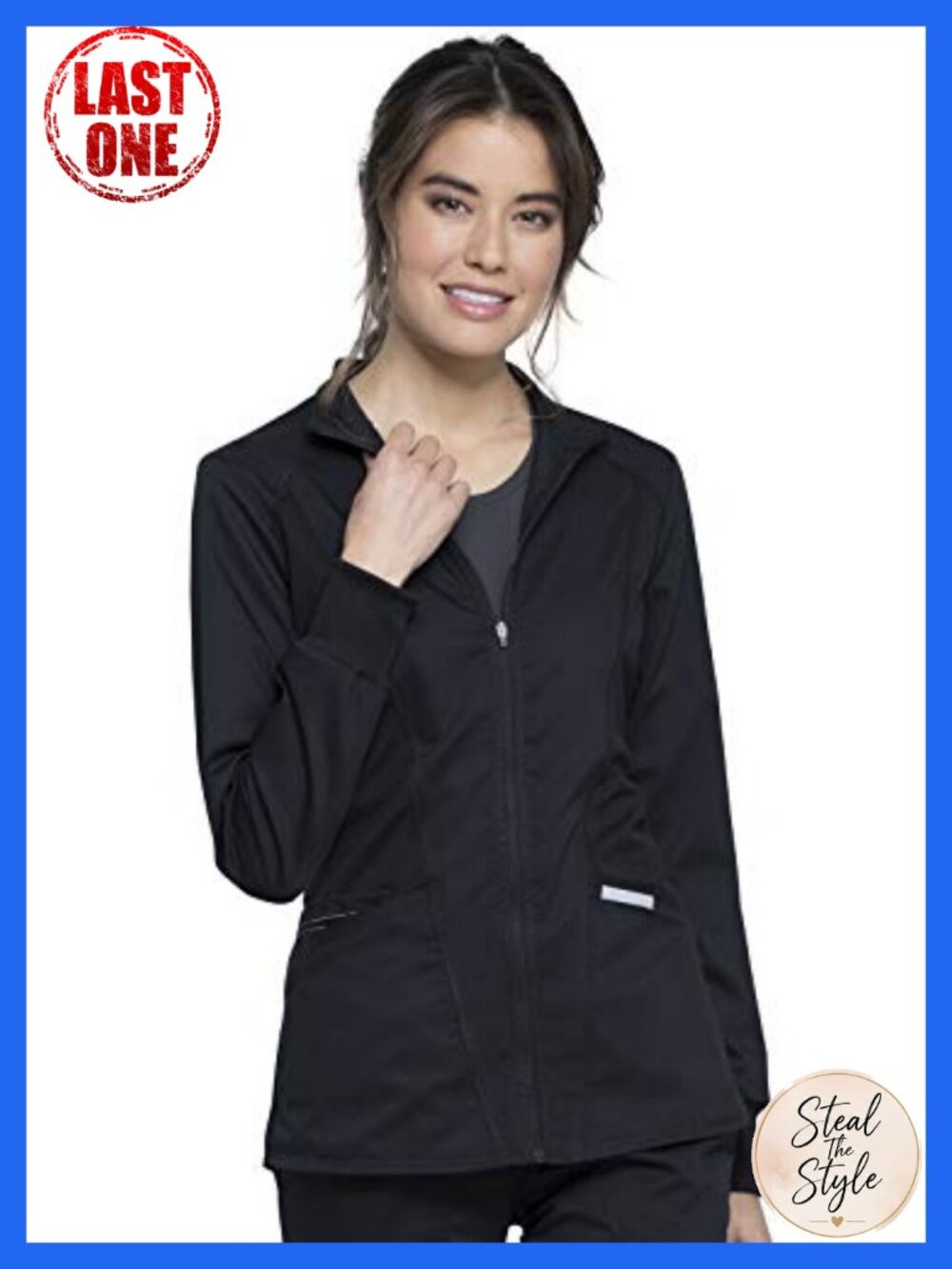 Women's Zip Front Scrub Jacket 4-Way Stretch Polyester Rayon Spandex Medical
